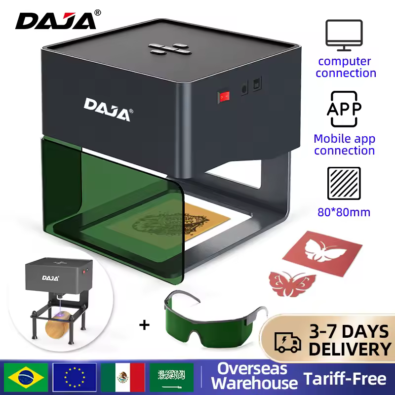 DAJA DJ6 מיני מכונת חריטה בלייזר ניידת DIY Bluetooth מכונת כלב מצוייר תג נייר עור עץ פלסטיק לוגו CNC