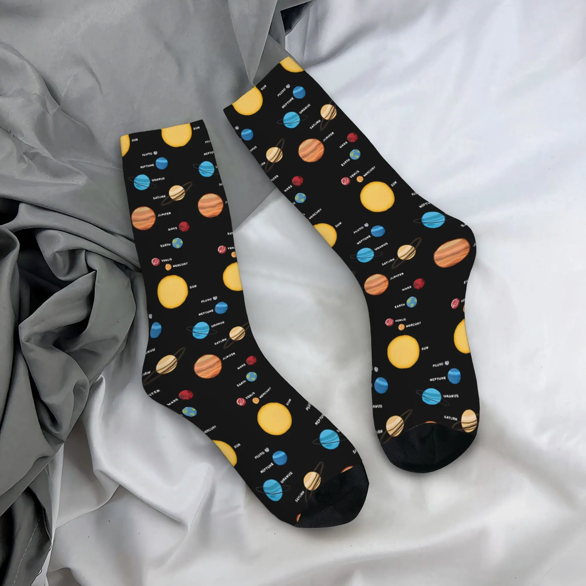 Solar System Planet Print Crew Socks Unisex Outer Space Galaxy Mid Calf Socks Funny Astronomy Pattern Breathable