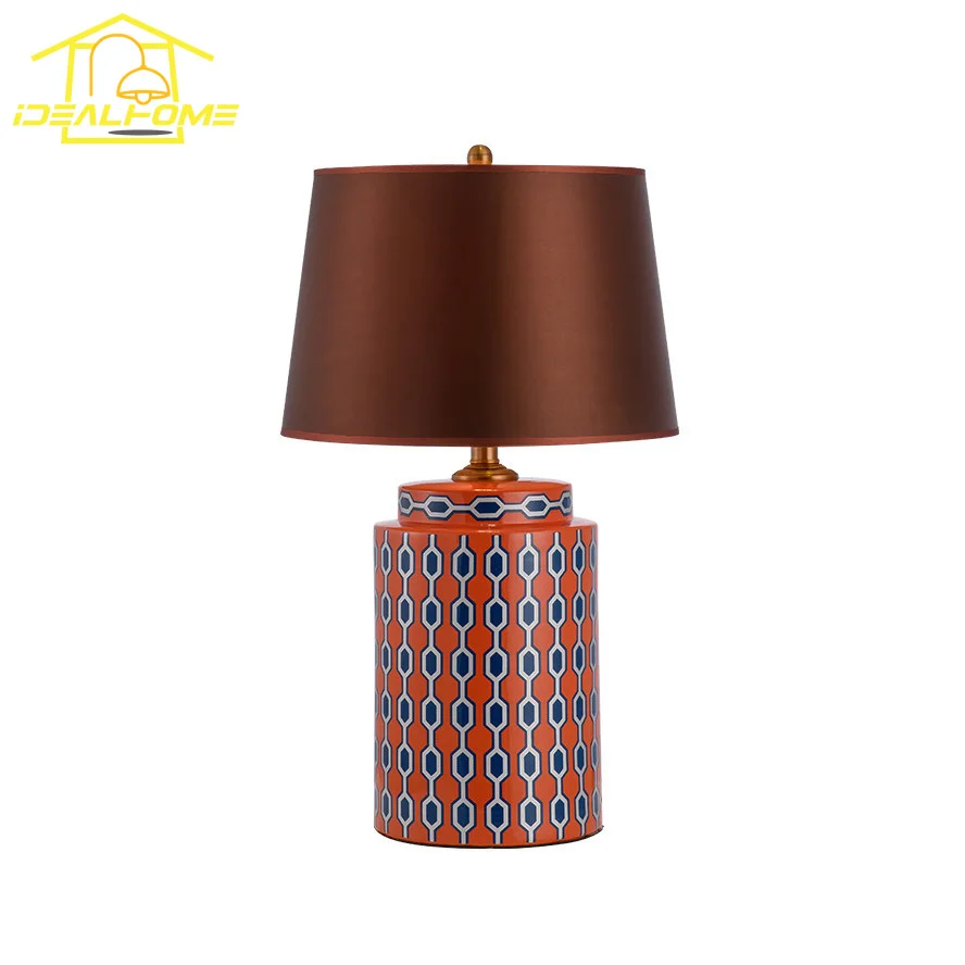 American Luxury Blue/Orange Ceramic Table Lamp LED E27 Minimalist Modern Desk Lights Bedroom Living/ Model Room Bedside Hotel