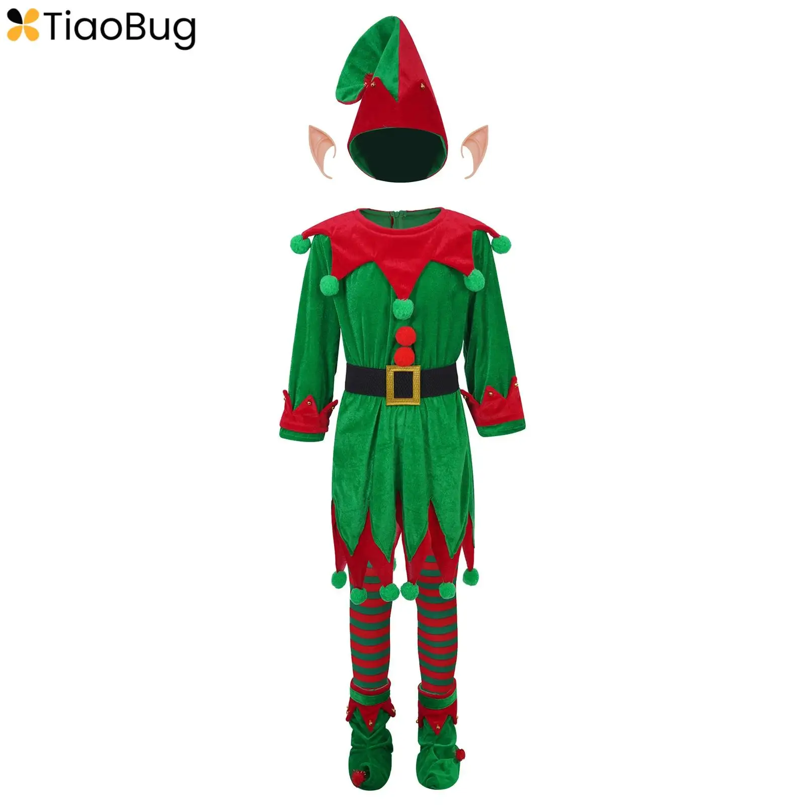 

Kids Girls Christmas Elf Costume Mrs Santa Claus Velvet Long Sleeve Dress with Christmas Elf Hat Xmas Party Outfits Sets