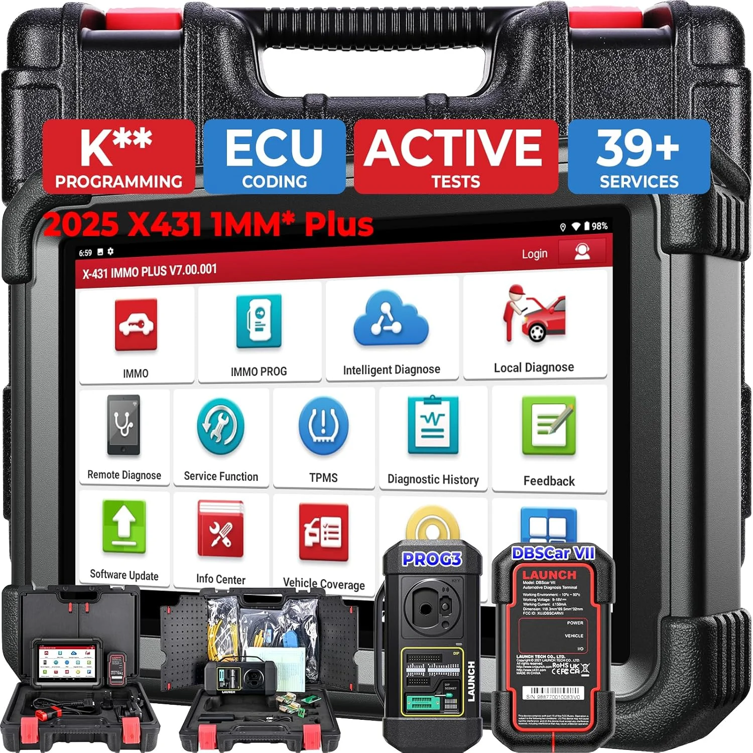 Programmeur de clés LAUNCH X431 IMMO PLUS avec X-PROG3, codage et clonage ECU, diagnostic tous systèmes, contrôle bidirectionnel, 39+ fonctions de réinitialisation
