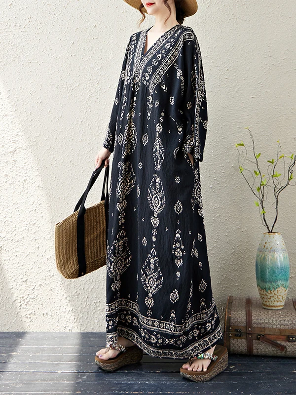 Vestido de Mujer Hoado y Deado con Protección Solar UV, Cuello en V, Diseño Floral, Manga Larga, Estilo Hang Sai, Talla E...