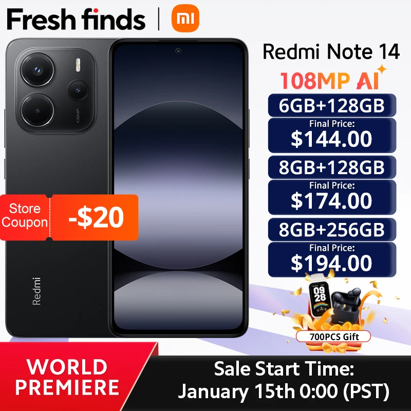 【World Premiere】Global Version Xiaomi Redmi Note 14 Helio G99-Ultra 108MP AI Camera 5500mAh 6.67