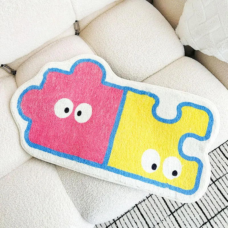 Kawaii Fragment Pattern Rug Cartoon Puzzle Bedroom Bedside Rugs Children's Room Small Rug Floor Mat