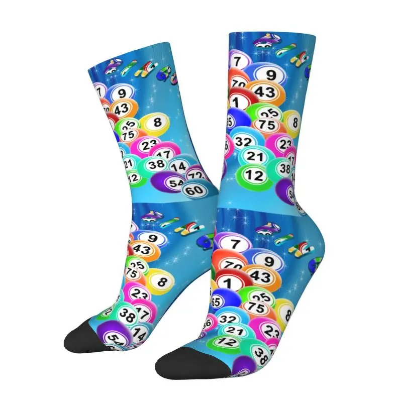 Homens e mulheres Bingo Bolas Vestido Meias, Novidade Paper Game Crew Socks, Moda Quente