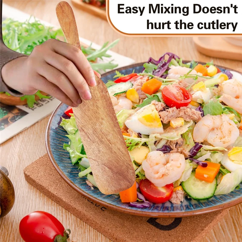 6 Pcs Wooden Spurtle Set Natural Acacias Spatula Kitchen Tools For Stirring For Cooking