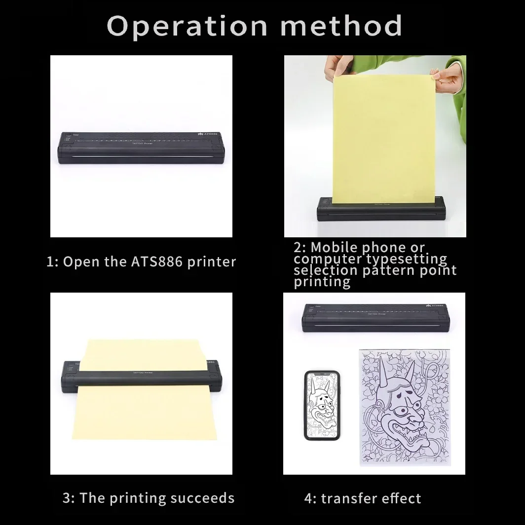 Stampante termica portatile per tatuaggi Macchina per trasferimento Bluetooth Stencil Maker Disegno a tratteggio Stampa fotografica Copiatrice 50 fogli di carta A4