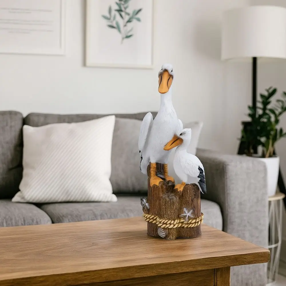 

Mediterranean Style Resin Seagull Figurine Waterproof Handmade Pelican Seahorse Ornament Beach Theme Small Sea Bird Statue