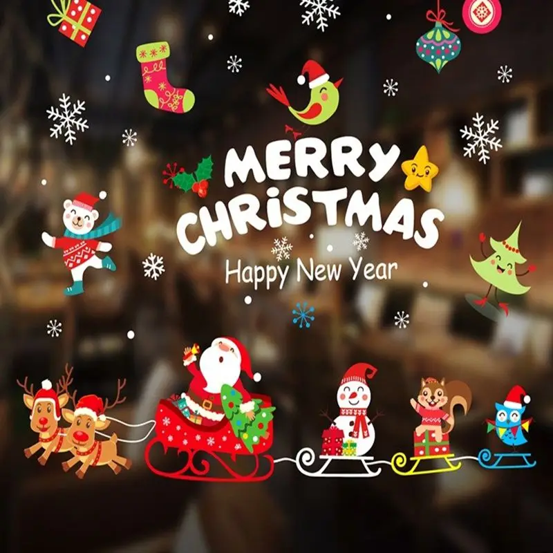 Christmas Window Sticker Merry Christmas Decorations For Home 2024 Cristmas Ornament Xmas Navidad Natal Gifts New Year 2025