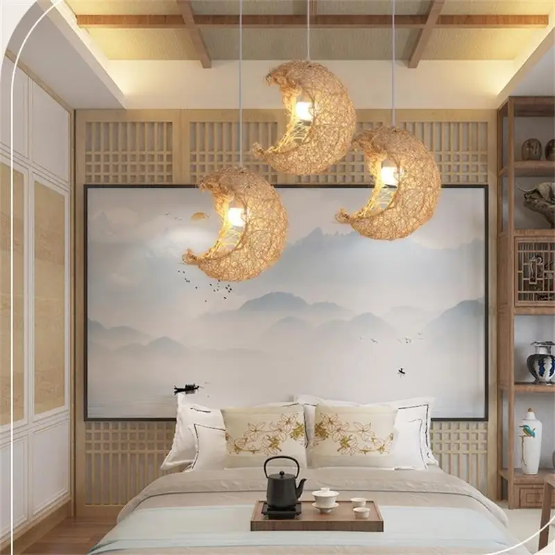 Cross-border Southeast Asian rattan chandelier Japanese pastoral bedroom living room restaurant bar hand-woven rattan art chande