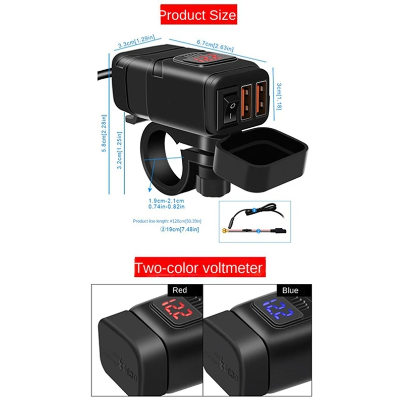 QC3.0 presa per moto impermeabile Dual USB caricatore a ricarica rapida Display digitale voltmetro accessori per moto