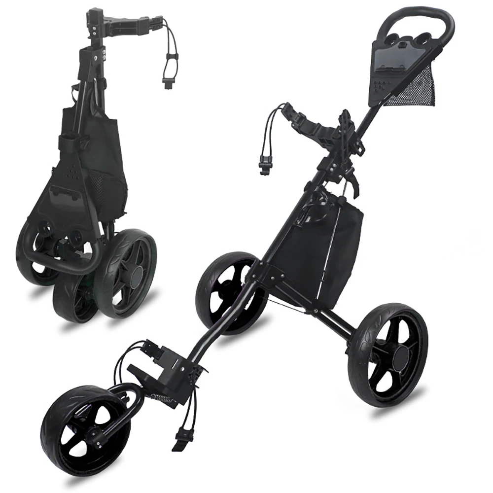 

Hot Sales 3 Wheels Folding Golf Cart Golf Trolley Cart With Foot Brake Drink Holder