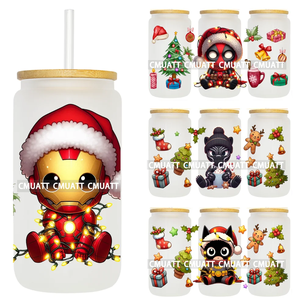 

Cute Cartoon Horror Characters Xmas Holiday Gift Christmas UV DTF Cup Wraps Transfer Printing Stickers For 16OZ Libbey Glass Can