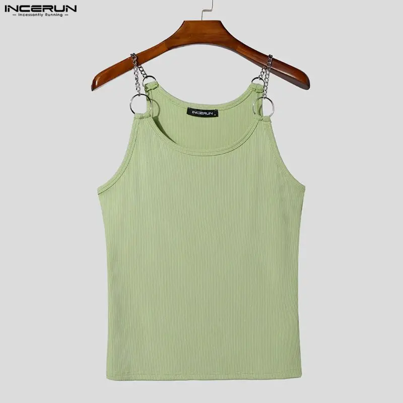 Summer Men's Tank Tops Solid Color O-neck Sleeveless Streetwear Knitted Male Vests Stylish Casual Men Clothes Sexy Tops INCERUN