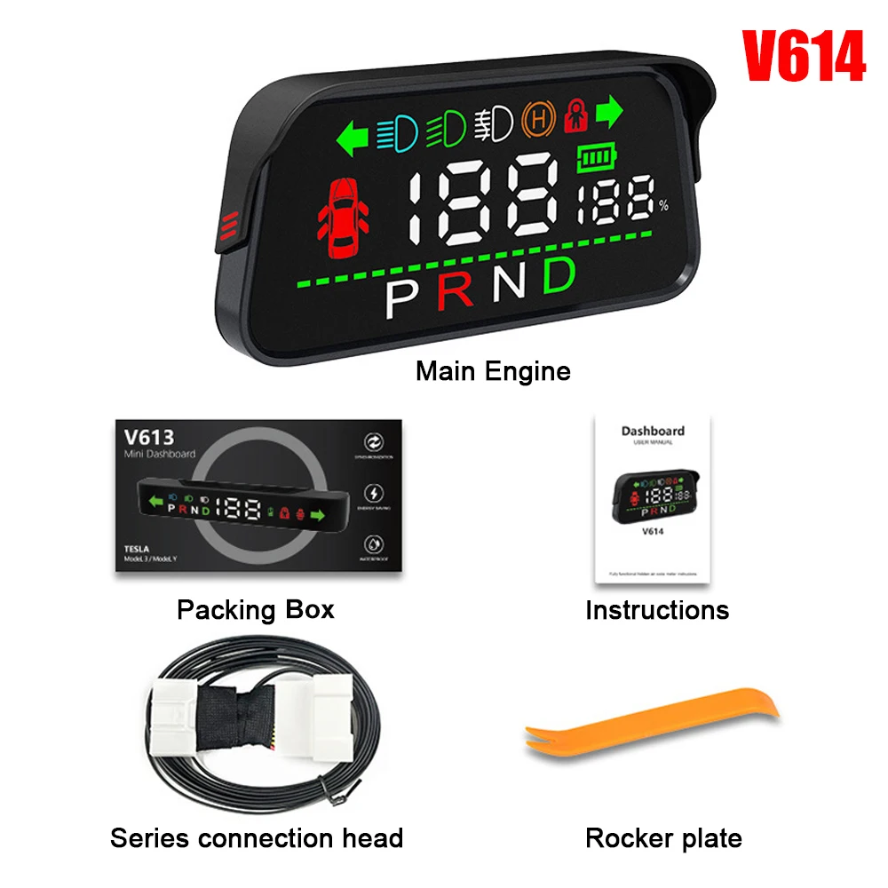 Car Head Up Display Speedometer Digital Alarm Set For Tesla Model 3 Y 2016-2023 Light Door Gear Braking Monitor Indicator