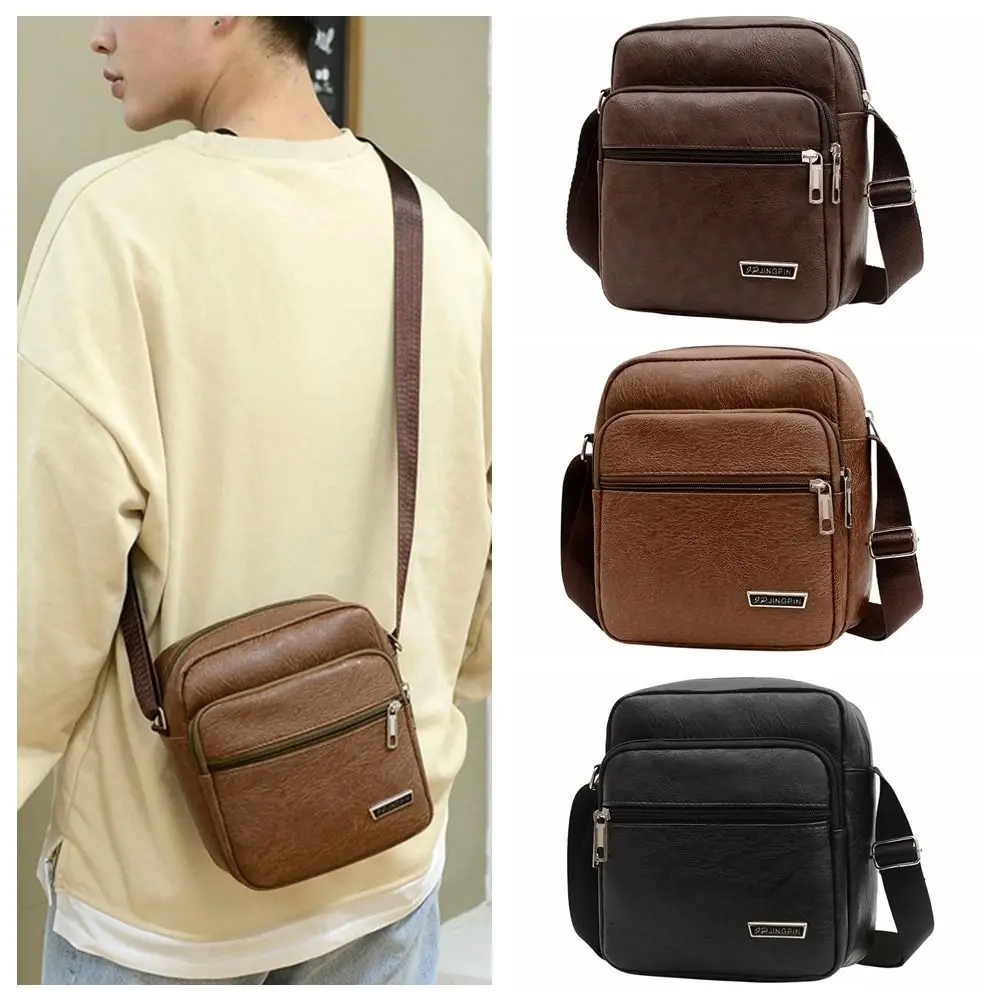 Bolso cruzado informal de cuero PU con cremallera, bolso de hombro con múltiples bolsillos, bolso de mano, bolso de negocios para hombre, viaje