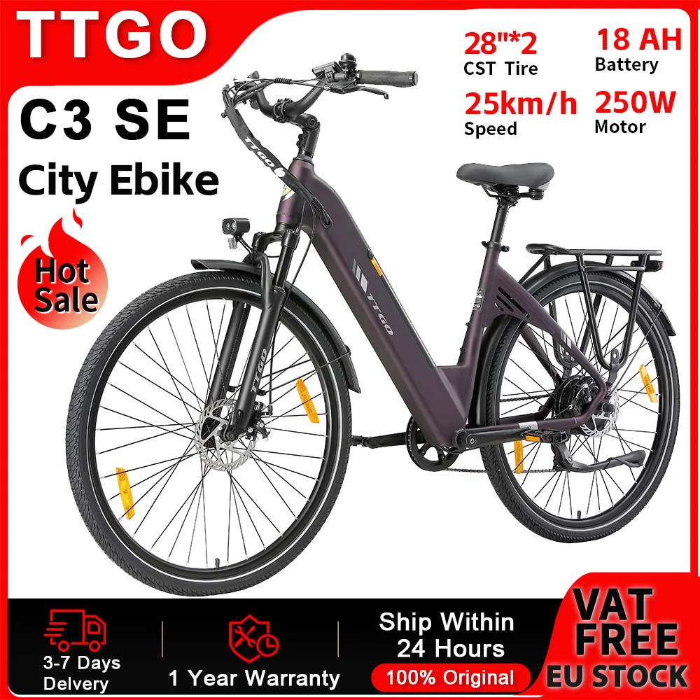 TTGO Elektrofahrrad, 26/28 Zoll Elektrofahrrad, 250 W Motor, 25 km/h, 36 V, 18 Ah, abnehmbarer Akku, 7-Gang-Aluminiumlegierung, 6061 E-Bike
