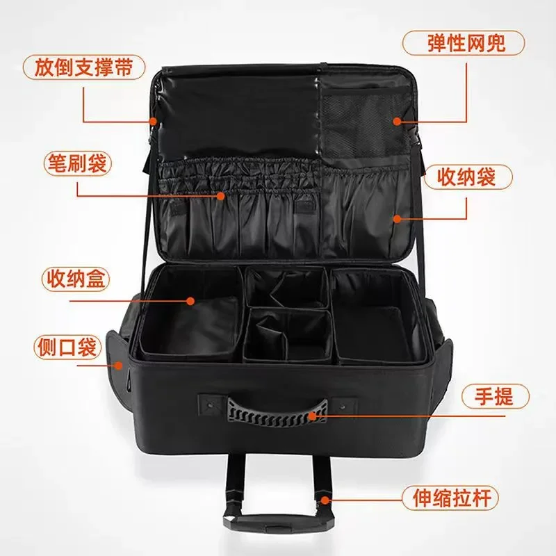 Professional Makeup Artist Storage Case Heavy Duty Rolling Trolley Box Large Capacity Cosmetic Organizer with Customizable