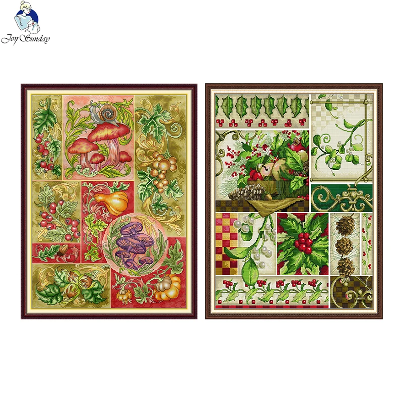 Elements of Autumn and Winter Cross Stitch Kit Patterns 11CT 14CT Counted Fabric DMC Thread Decor Needlework Embroidery Set