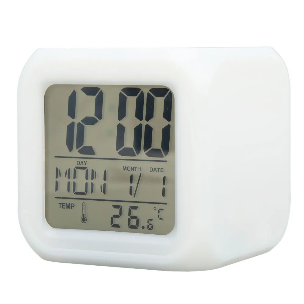 Color Change 7 Colors Kids Digital Clock LED Portable LED Clock Multi-Functional Temperature Display Cubic Clock Home Office