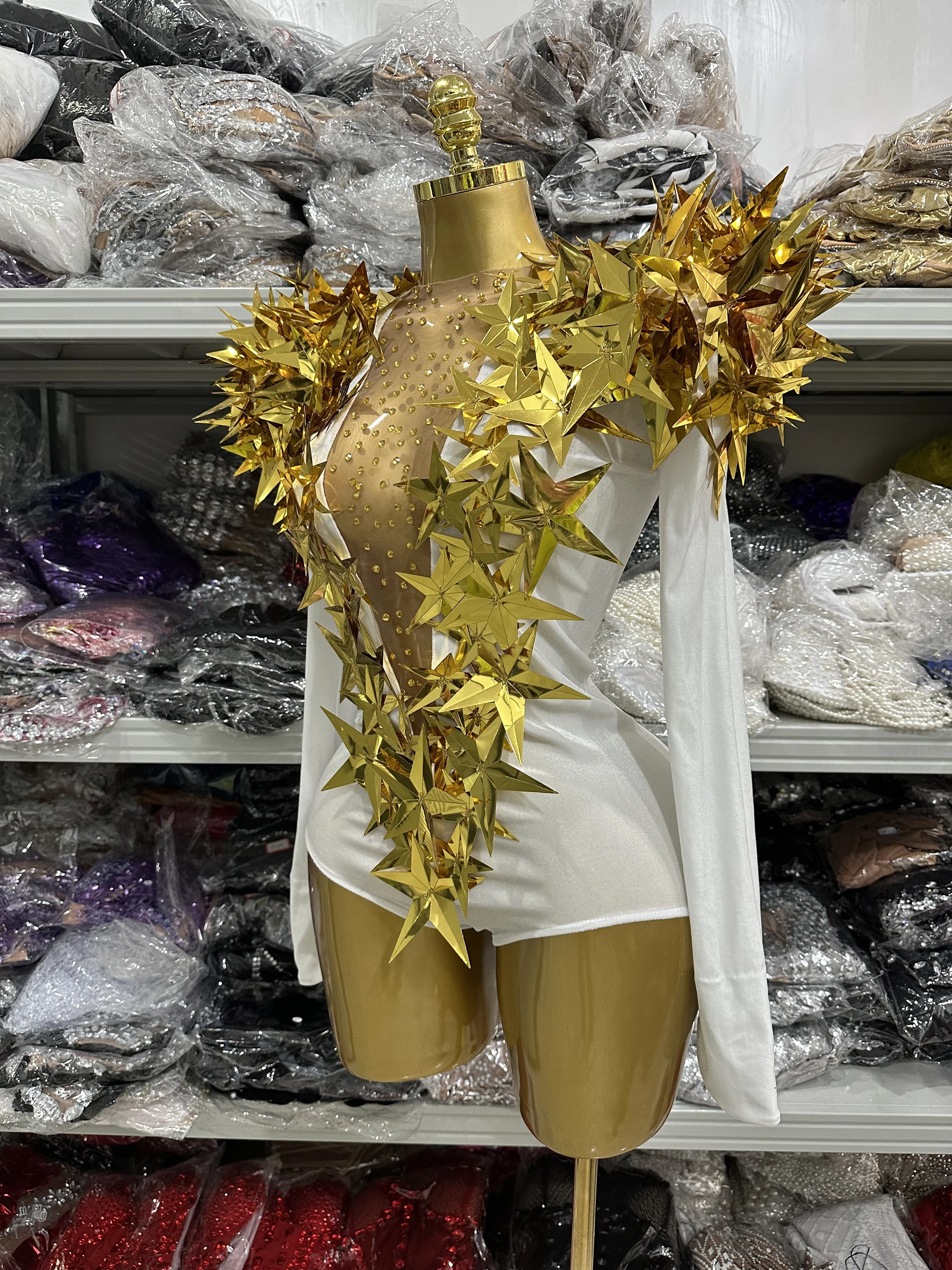 Preto branco feminino manga longa sexy dourado brilhante estrelas bodycon bodysuit veludo celebrar boate festa bar dançarino palco wear