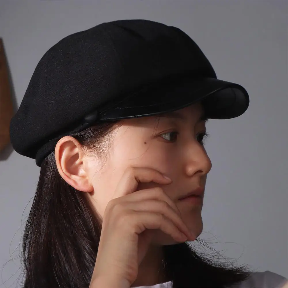 

Elegant Retro Style Pu Leather Beret Autumn Winter Black Brown Women's Beret Casual Octagonal Cap Painter Hat Girl