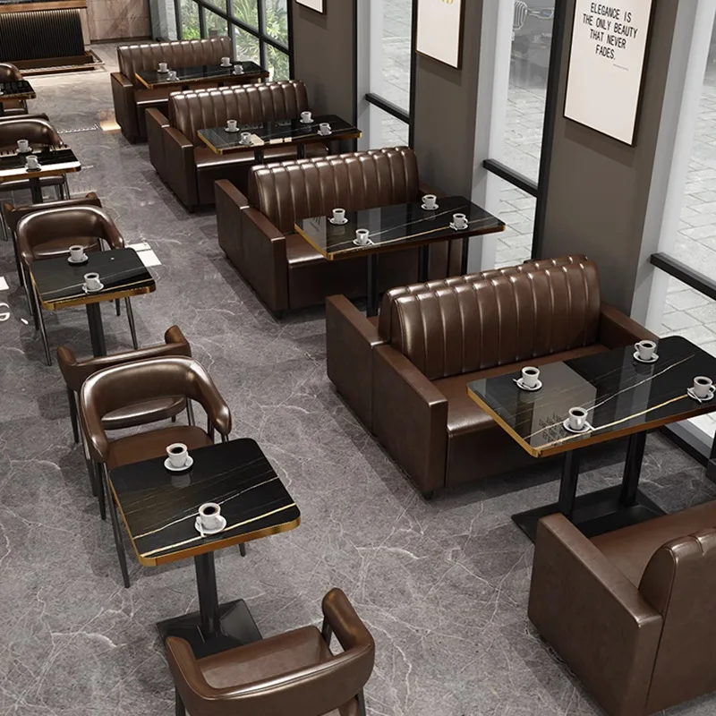 Bar sofa, bar table and chairs, simple style coffee shop, western food, milk tea shop, casual retro booth upholstered leather