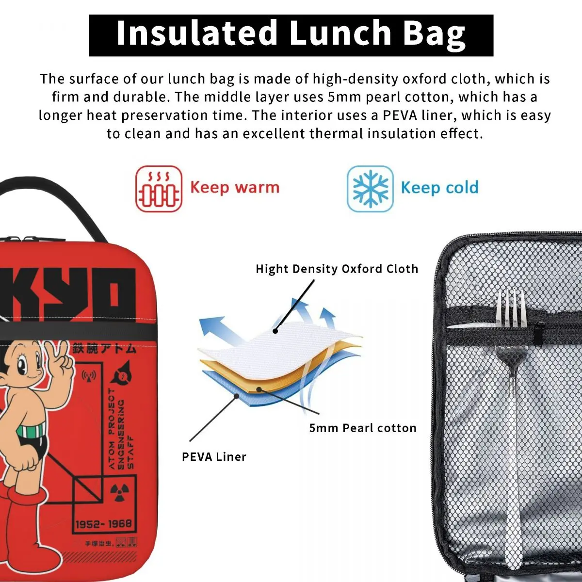 Astroboy Astro Boy Anime Insulated Lunch Bag Thermal Bag  Meal Container Leakproof Lunch Box Tote Bento Pouch School Outdoor