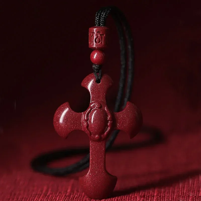 Natural Raw Mineral Vermilion Cross Pendant with Purple Gold Sand for Men and Women Carrying Ornaments Necklace Pendant