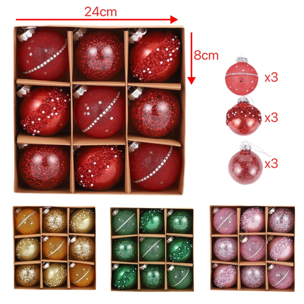 9pcs 8cm Christmas Ball Ornament Xmas Tree Hanging Pendant Merry Christmas Decoration For 2025 New Year Home Party