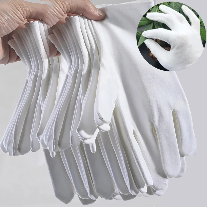 Disposable White Cotton Gloves Lightweight Breathable Etiquette Waiter Driver Jewelry Work High Elastic Protective Garden Gloves
