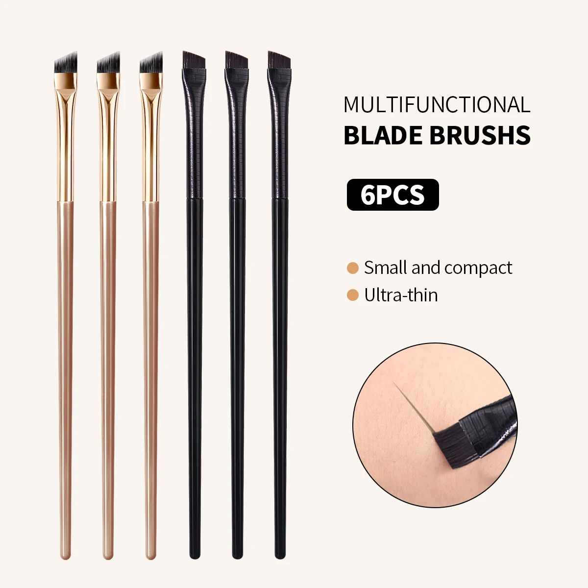6Pcs Ultra‑Thin Blade Eyebrow Makeup Brush Set,for Eyeliner Drawing, Brow Powder, Compact Portable Detail Cosmetic Tools