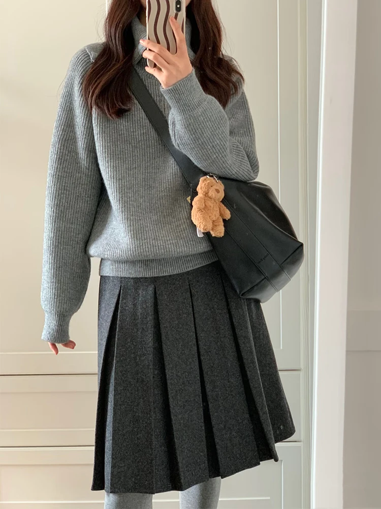 

Korean 2025 Autumn Winter New Retro Pleated Skirts Thickened High Waisted Women's A-line Skirt Fashion Casual Short Skirts