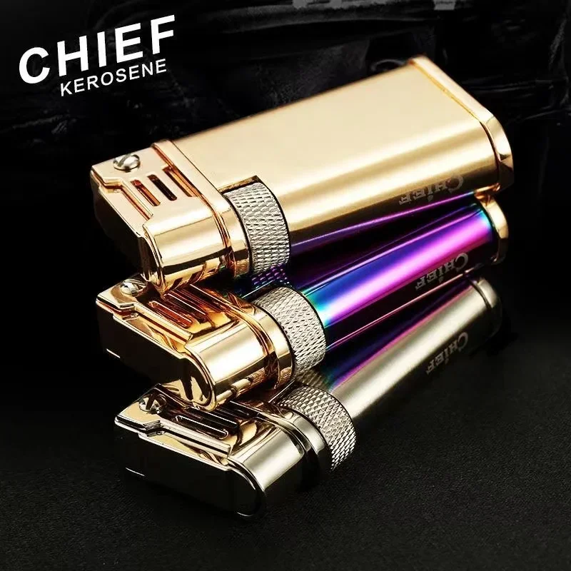 Chief Kerosene Lighter Creative Side Pulley Nostalgic Vintage Retro Kerosene Lighter Retro Cigar Lighter Cigarette Acces