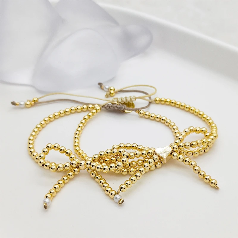 

PRISCA | Beaded Bow Bracelet Gold Stainless Stee Women Romantic Cute Jewelry Teenage Gift Korean Fashion