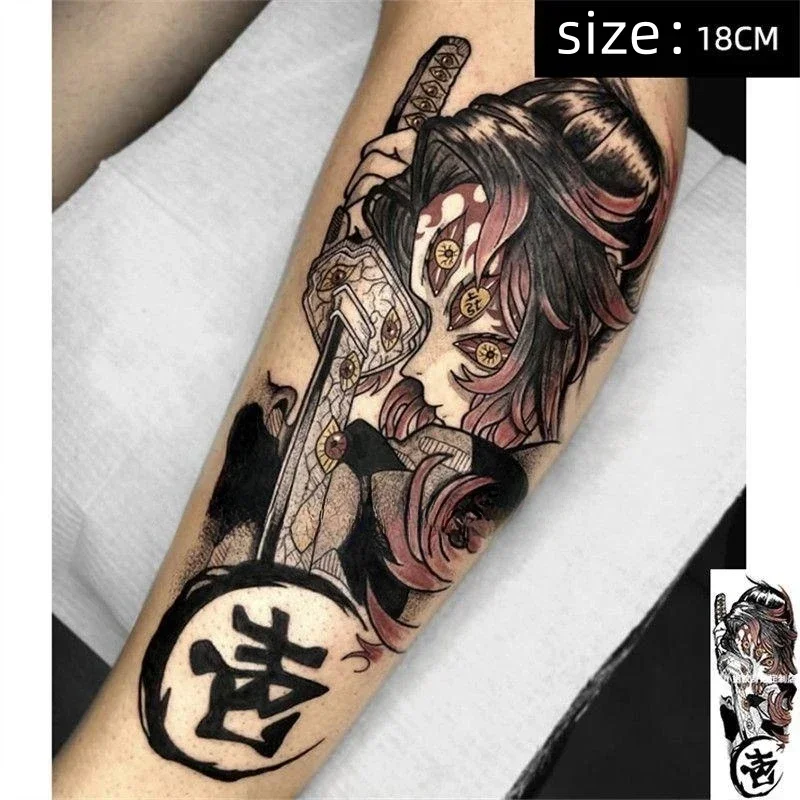 

Anime Temporary Tattoos Cartoon Kokushibou Cosplay Scary Transfer Tatoo Body Art Waterproof Fake Tattoo Sticker for Woman Man