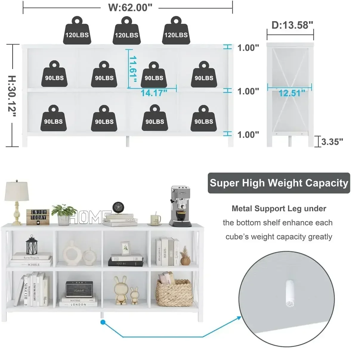 [سعر مخفض! شحن مجاني! ] رف كتب منظم للتخزين مكون من 8 مكعبات، خزانة كتب من الخشب الريفي، رف طويل أفقي صناعي