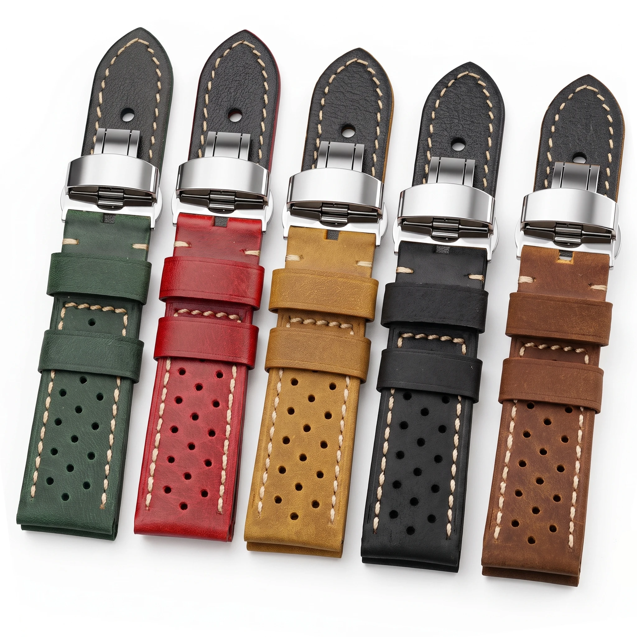 Genuine Leather Watch Band Bracelet 20mm 22mm 24mm Cowhide Vintage Watchband Deployment Clasp For Samsung Galaxy Watch 3 4 Strap