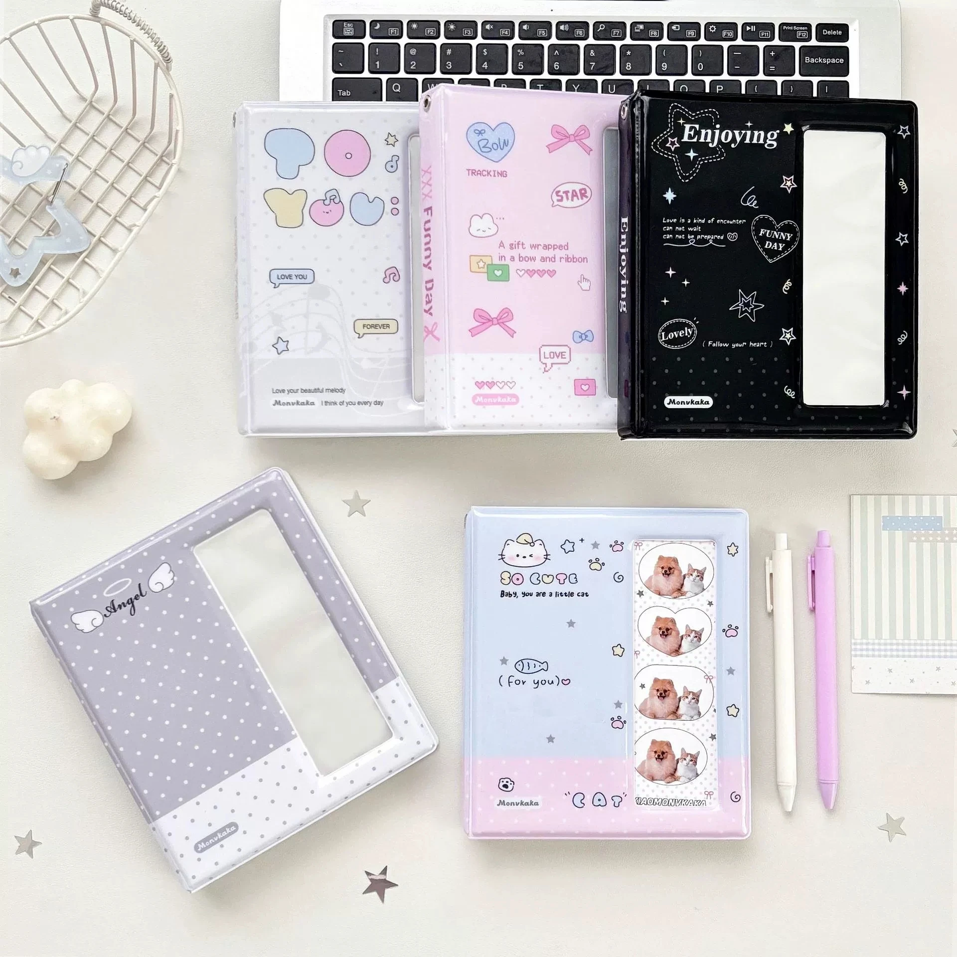 Colorful Cartoon Bowknot Dots Photo Booth Album For 40 Pcs 2x6 Inch Photo Strips Bookmark 20 Pcs 4x6 4R Photo Holder 40 Pages