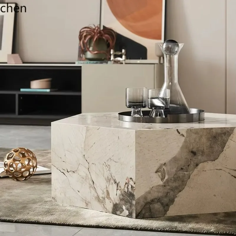 YFY  Rock Slab Polygonal Coffee Table Set for Model Homes and Offices