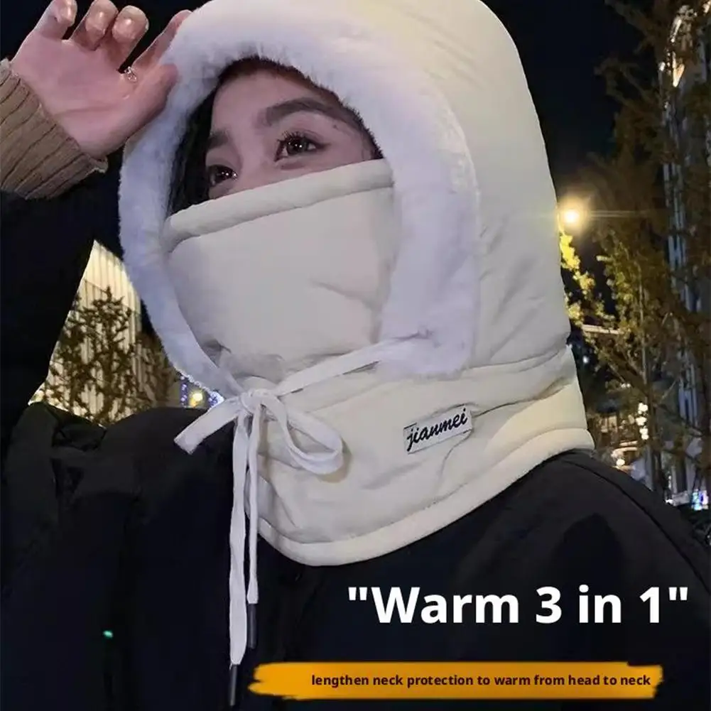 Winter Thermal Hat with Fluffy Padding, Thickened Outdoor Cold-Weather Face Mask and Scarf-in-One Windproof Cycling Helmet with