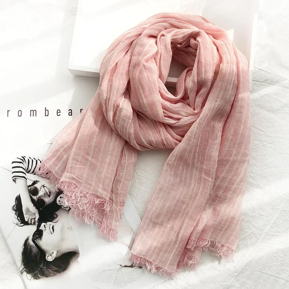 New 190*80cm Artistic Style Striped Cotton Linen Scarf Shawl Men\'s and Women\'s Same Style Mori Foulard En Mousseline Scarves