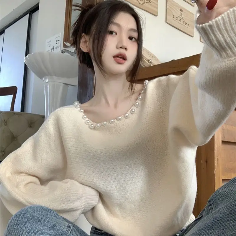 O-neck Long Sleeve Diamonds Sweater Women Autumn Winter Solid Color Knitting Bottoming Shirt All-match Casual Knitwear Tops