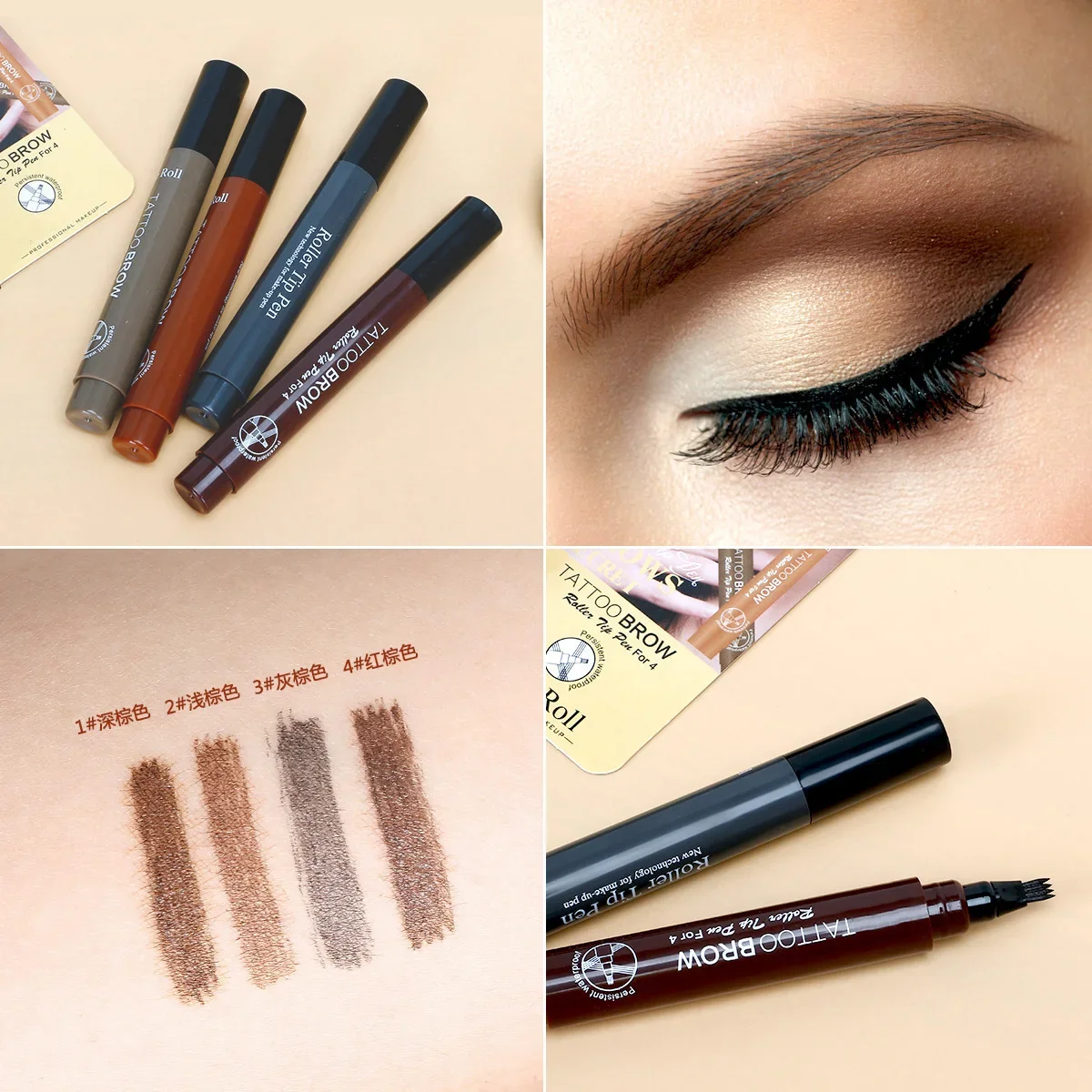 Pencil Filler For Men Black Brown 4-Tip Beard Pen Pencils Long Lasting Natural Makeup Detailing Filler Moustache & Eyebrows