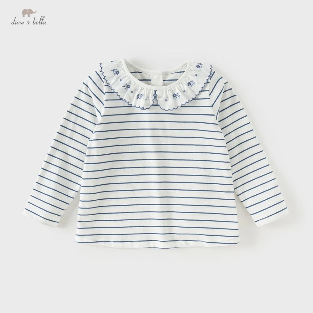 

Dave Bella Children Cotton T-shirts Autumn Spring Girls Striped Pullover Long Sleeve Shirt Bottoming Top Kids Clothing DB1260892
