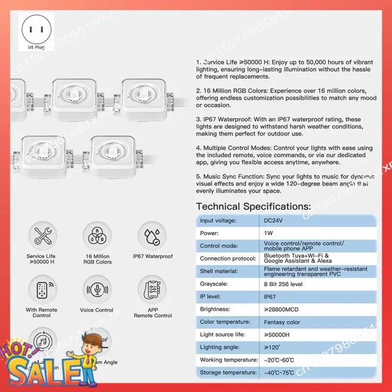 ABCL Tuya Wifi Smart Eaves String LED ضوء خارجي IP67 مقاوم للماء RGB لون RF التحكم عن بعد لـ Alexa Google Home
