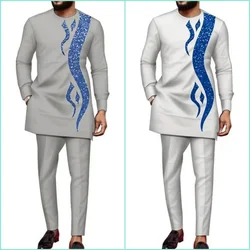 Conjunto Kaftan tradicional africano masculino, elegante e elegante, terno bordado casual, conjunto de 2 peças, novo, 2024