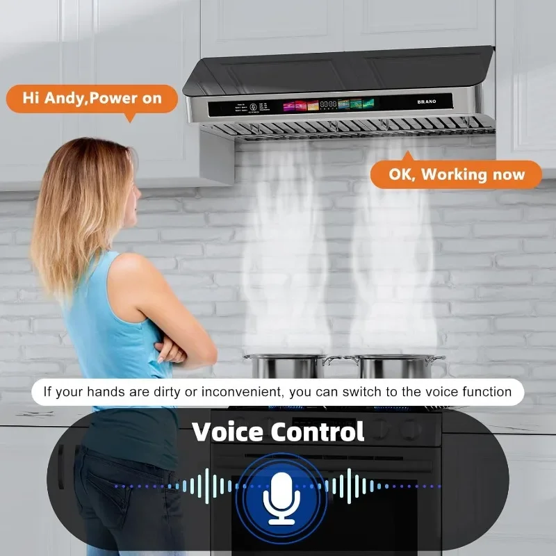 Under Cabinet Range Hood 30 Inch with Voice/Gesture/Touch Control, with 4-Speed Exhaust Fan, Memory Mode, Adjustable Lights