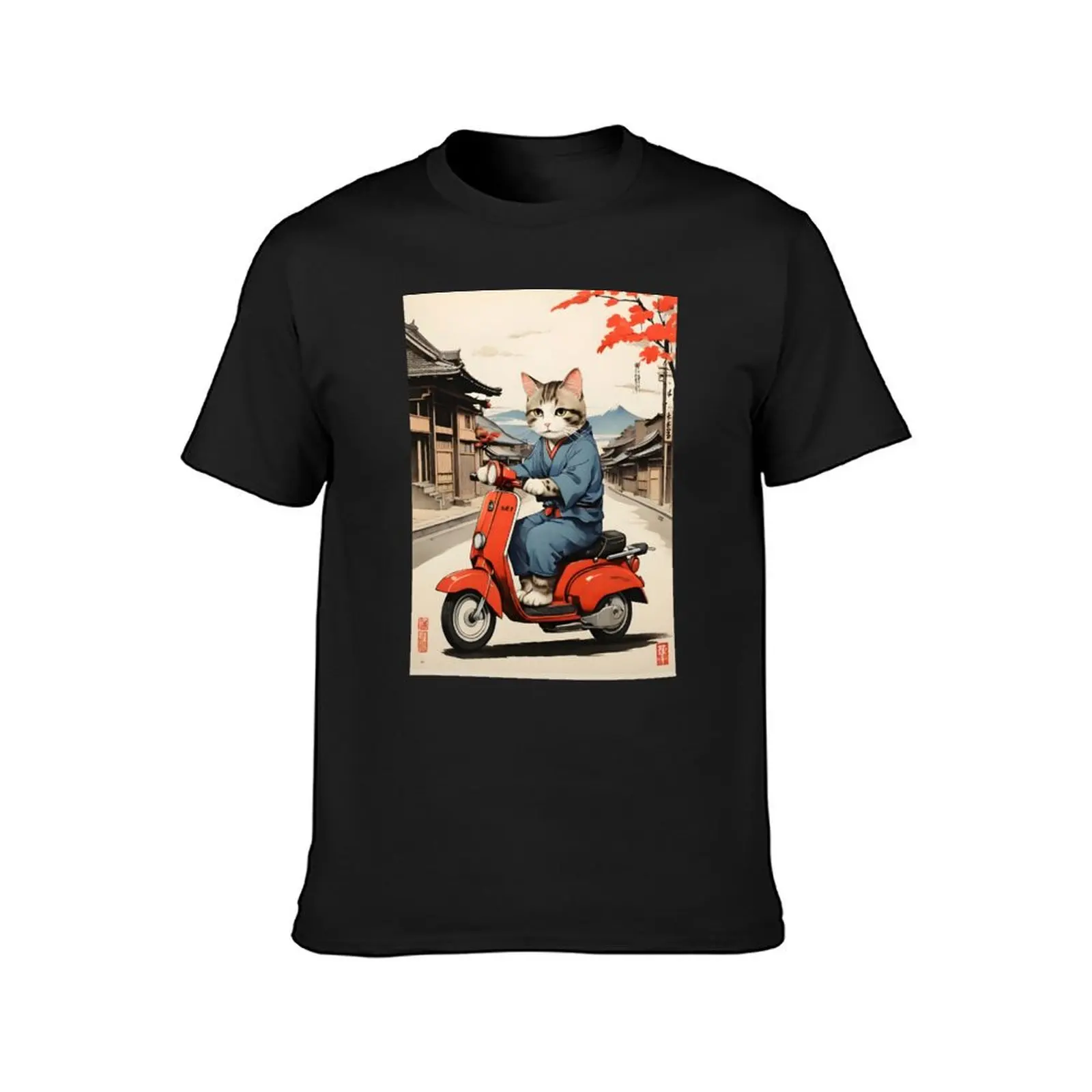 Cat Riding Scooter in Japan T-Shirt vintage clothes plus size tops big and tall t shirts for men