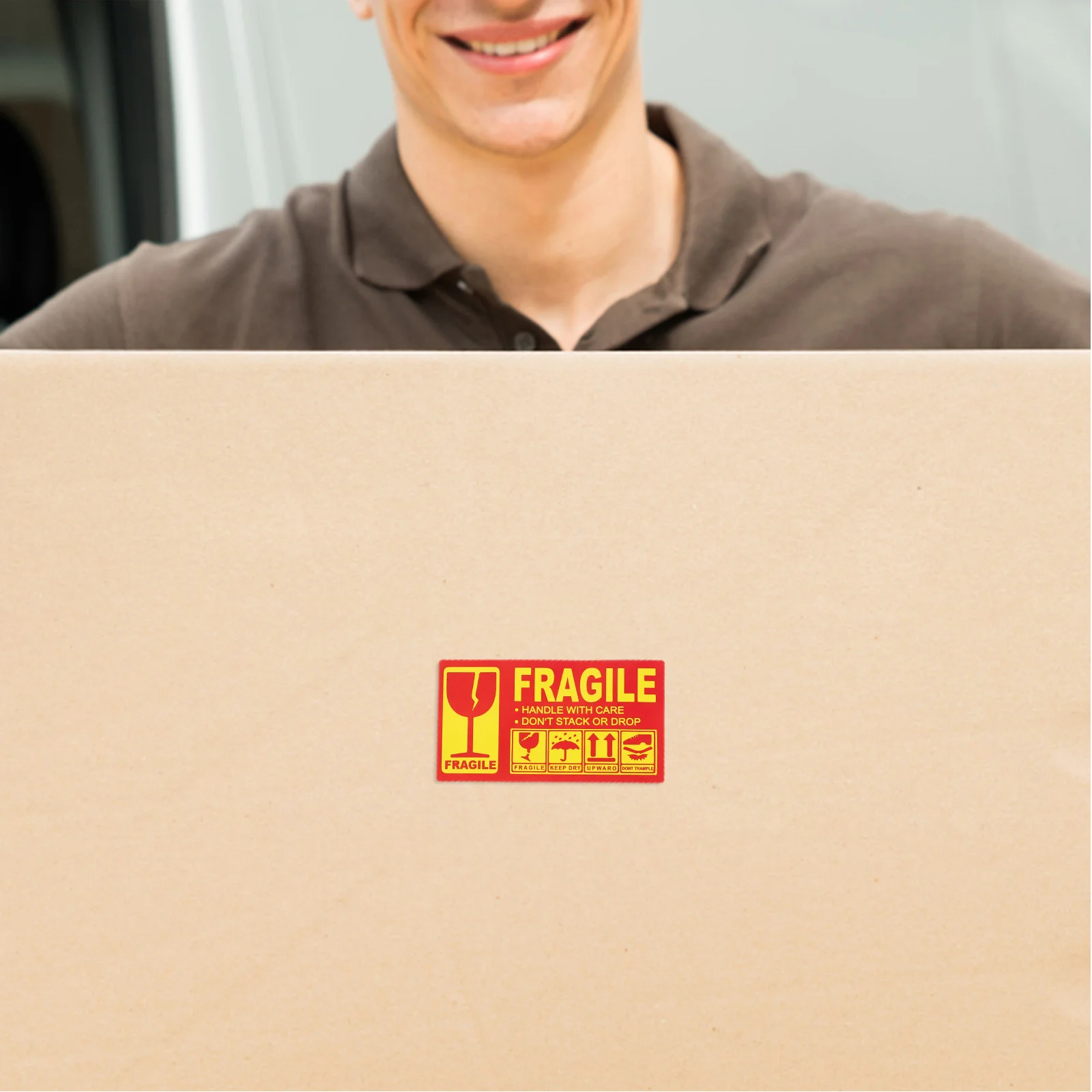 3 لفات من الملصقات الهشة ملصقات تحذيرية باللغة الإنجليزية للشحن والتخزين المتحرك وملصقات التعبئة المتينة الواجهة مع مقبض #2